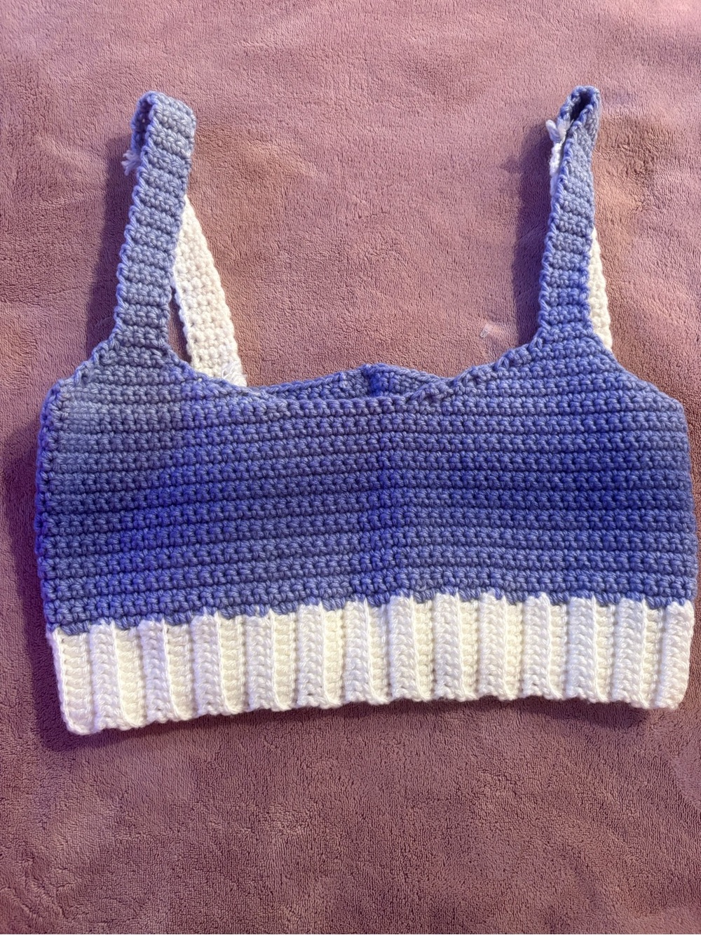 Handmade Crochet Crop Tank Top in Lavender and White